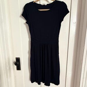 Boden Black Viscose Jersey Midi Dress, UK 8R / US 4R, Fit & Flare, Short Sleeve